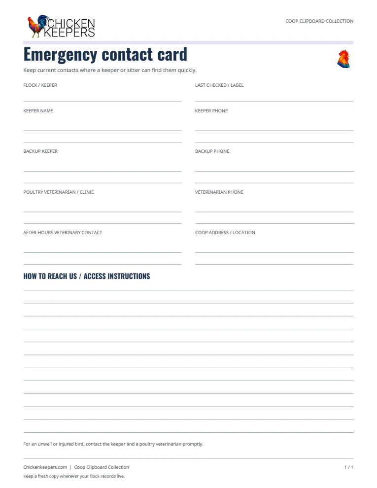 Preview of the emergency contact card sheet