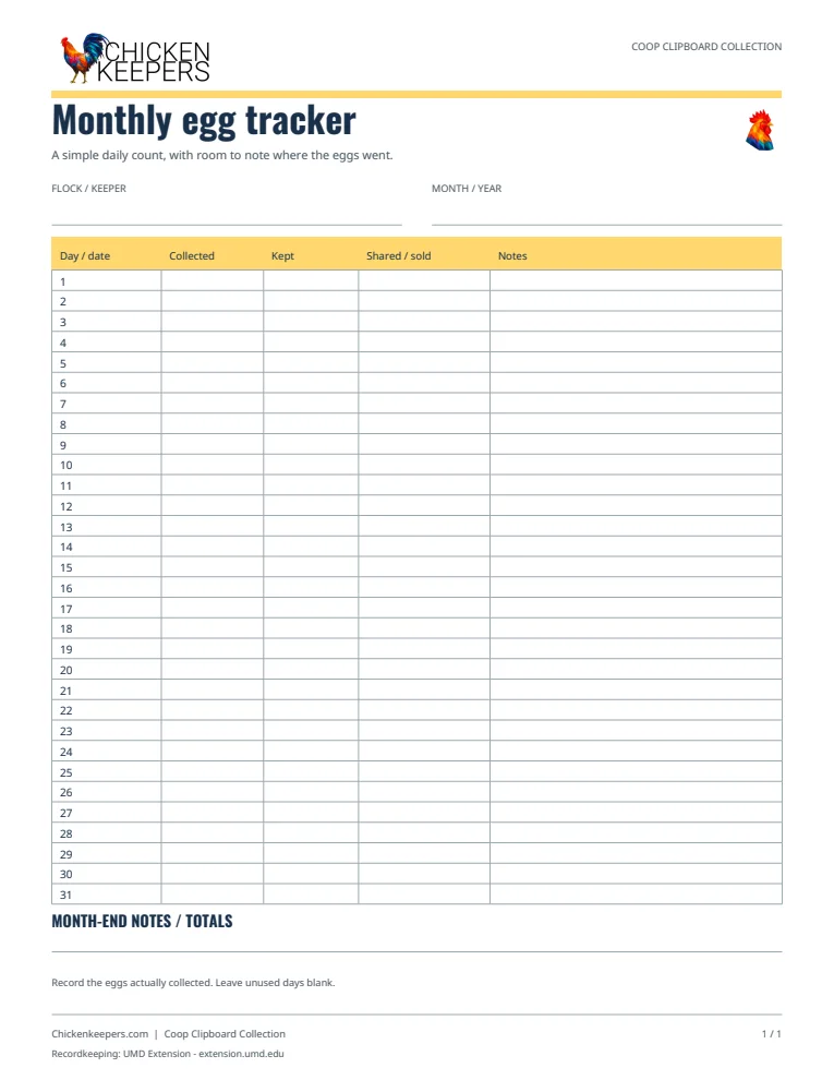 Monthly egg tracker printable